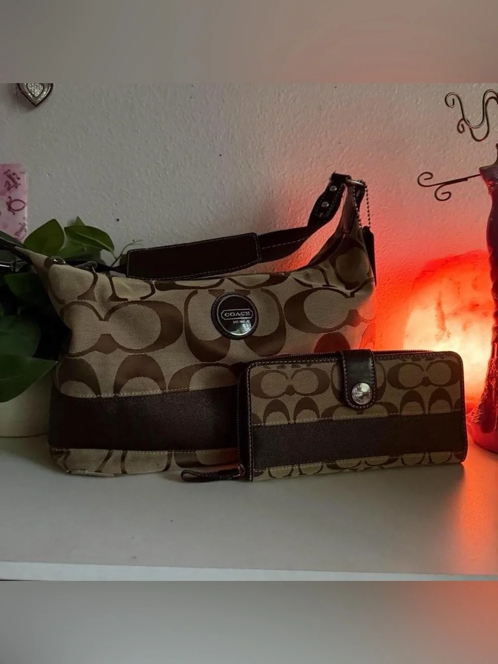 2000s Coach Signature Stripe Hobo Shoulder Bag